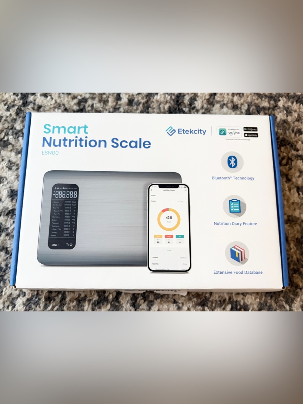 Etekcity Smart Nutrition Scale - White & Silver